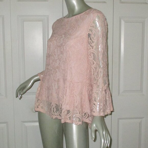 ADRIANNA PAPELL Pink Lace Long Sleeve Blouse - Picture 3 of 6